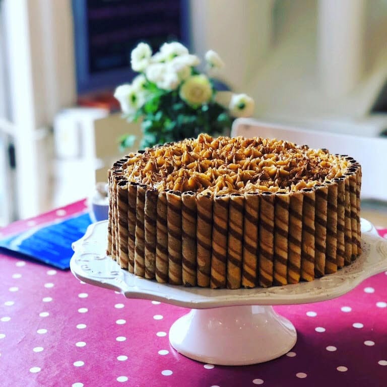 Coffee cake wrapped in brandy snaps